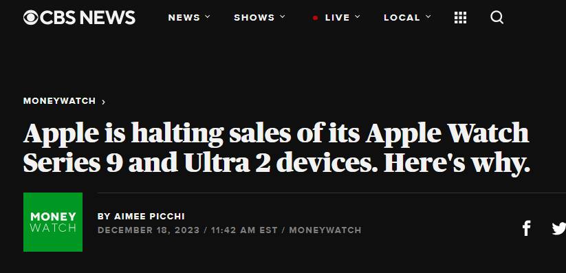 苹果暂停销售Apple Watch Series 9和Ultra 2