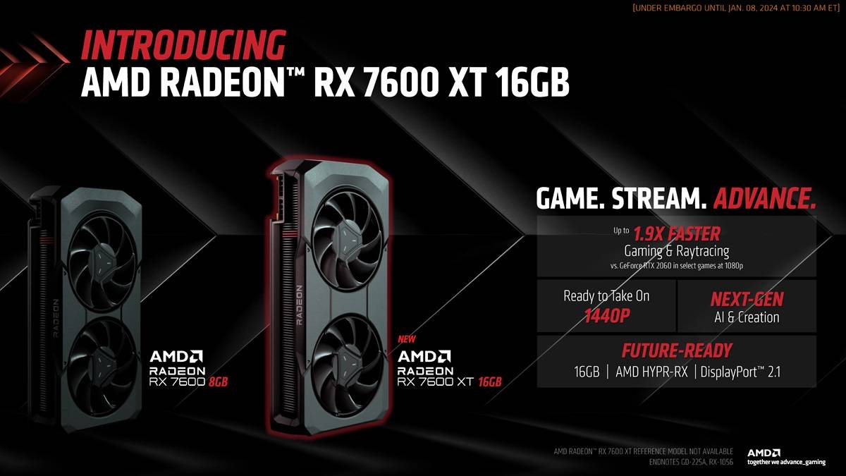 CES 2024 | AMD推出Radeon RX 7600 XT 16GB显卡