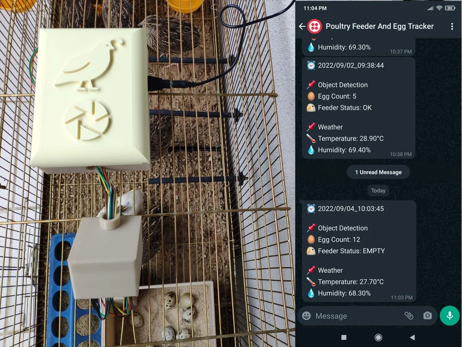 物联网AI 驱动的家禽喂食器和未孵化蛋追踪器 W/WhatsApp