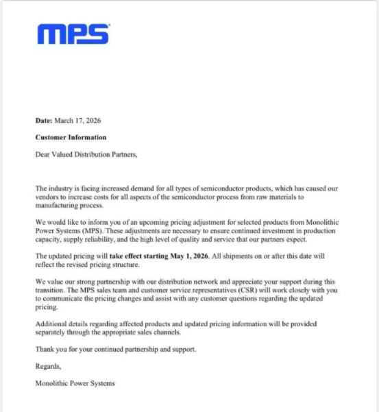 涨价 | MPS宣布涨价